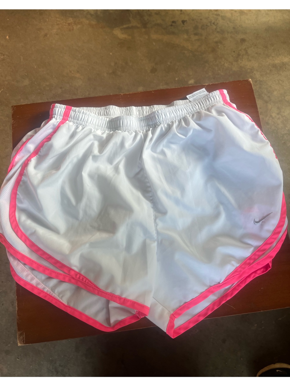 Nike White Dri-FIT Athletic Shorts with Pink Accent